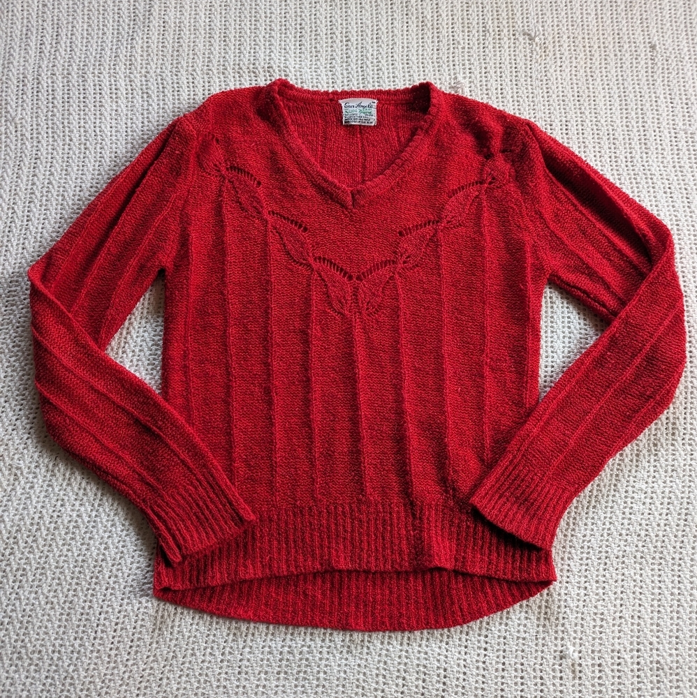 VTG SAN ANGELO ALDO VERDI Red V-neck Sweater Lightweight Women's Medium